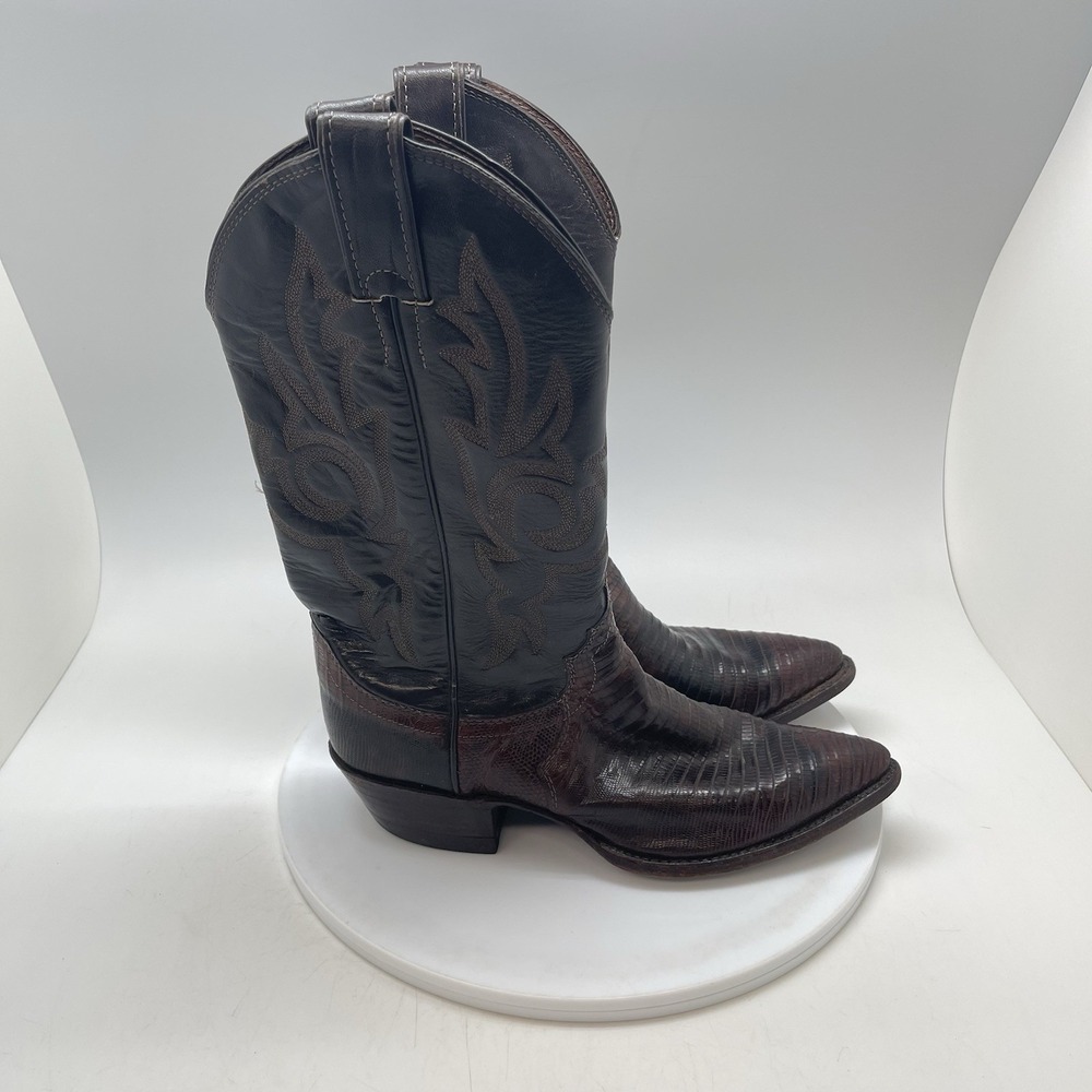 Justin Boots Womens 6 C Brown Leather Lizard Western Cowboy Snip Toe USA 4173